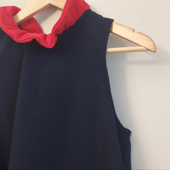 Tuckernuck Pomander Place Mason Navy Blue Red Ruffle Tie Blouse Size Medium - Picture 5 of 12